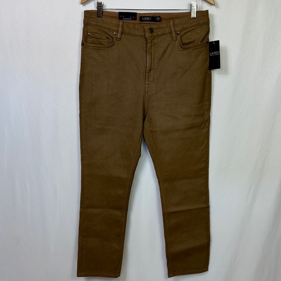 Lauren Ralph Lauren Coated High Rise Straight Ankle Jeans Tan Size 14 - Picture 6 of 16